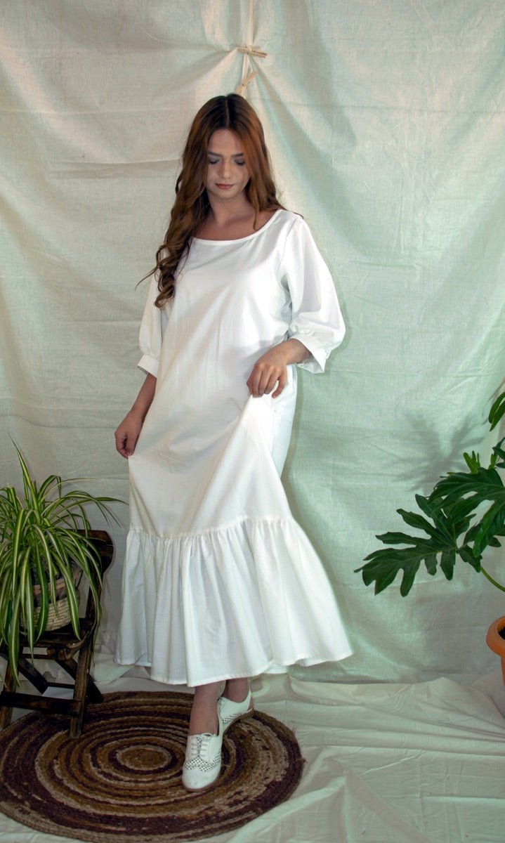 Buy White V-neck organic cotton dress | Shop Verified Sustainable Womens Dress on Brown Living™