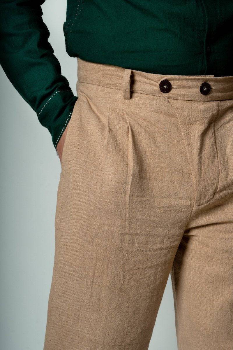 Buy Wide Leg Pant | Beige color | Cotton trousers | Shop Verified Sustainable Products on Brown Living