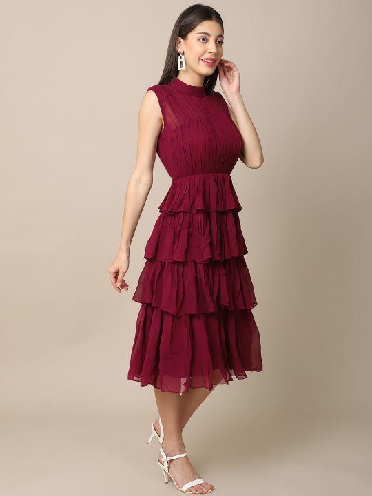 Buy Wine Gathered Dress | Shop Verified Sustainable Womens Dress on Brown Living™