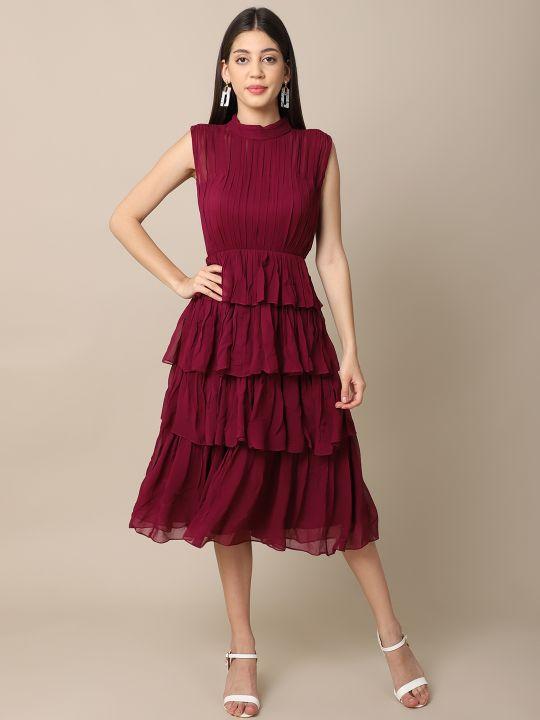 Buy Wine Gathered Dress | Shop Verified Sustainable Products on Brown Living
