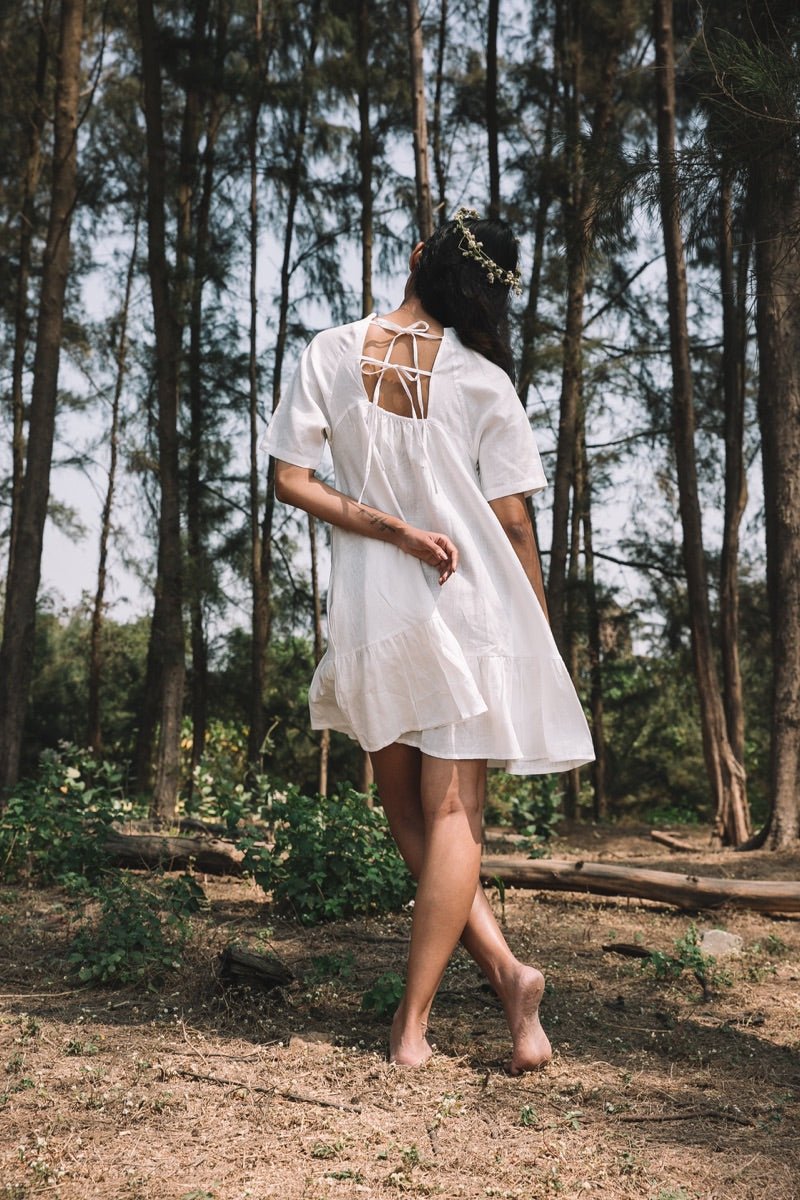 Buy Wisteria Gathered Dress - White | Shop Verified Sustainable Products on Brown Living