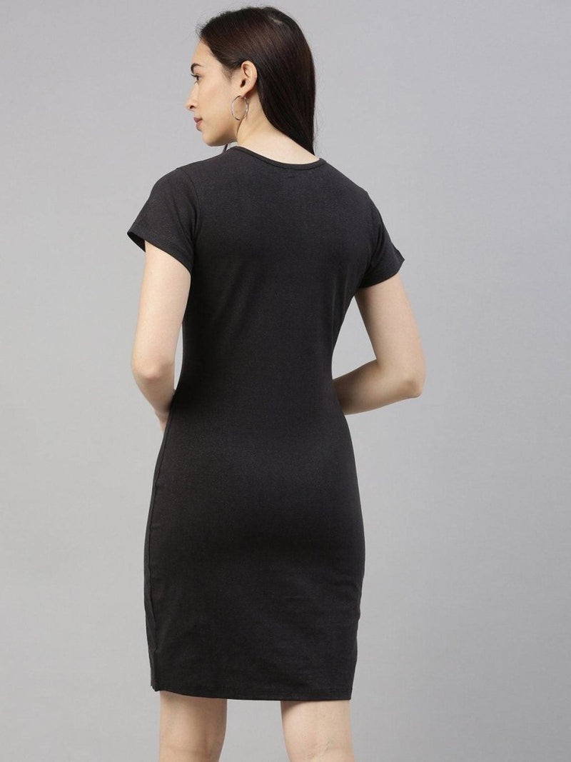 Buy Women Black Single-Slit Roundneck Hemp Solid T-Shirt Dress | Shop Verified Sustainable Womens Dress on Brown Living™