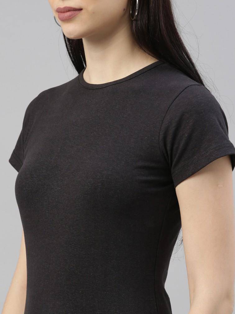 Buy Women Black Single-Slit Roundneck Hemp Solid T-Shirt Dress | Shop Verified Sustainable Womens Dress on Brown Living™