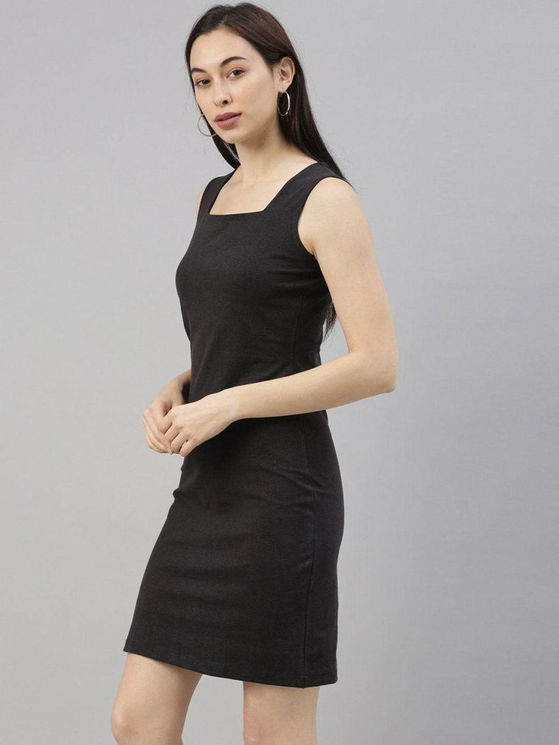 Buy Women Black Sleeveless Bodycon Solid Hemp Sheath Dress | Shop Verified Sustainable Womens Dress on Brown Living™