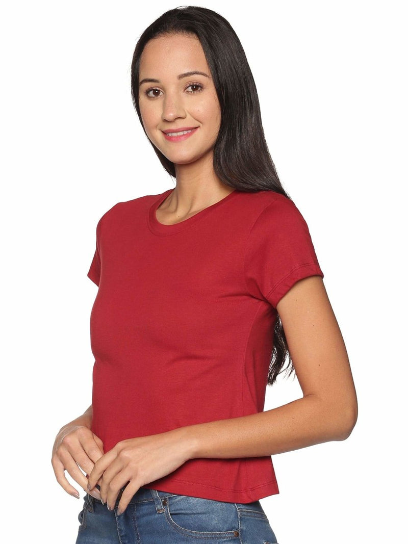 Buy Women's Crew Neck Organic Cotton T Shirt - Maroon | Shop Verified Sustainable Womens T-Shirt on Brown Living™