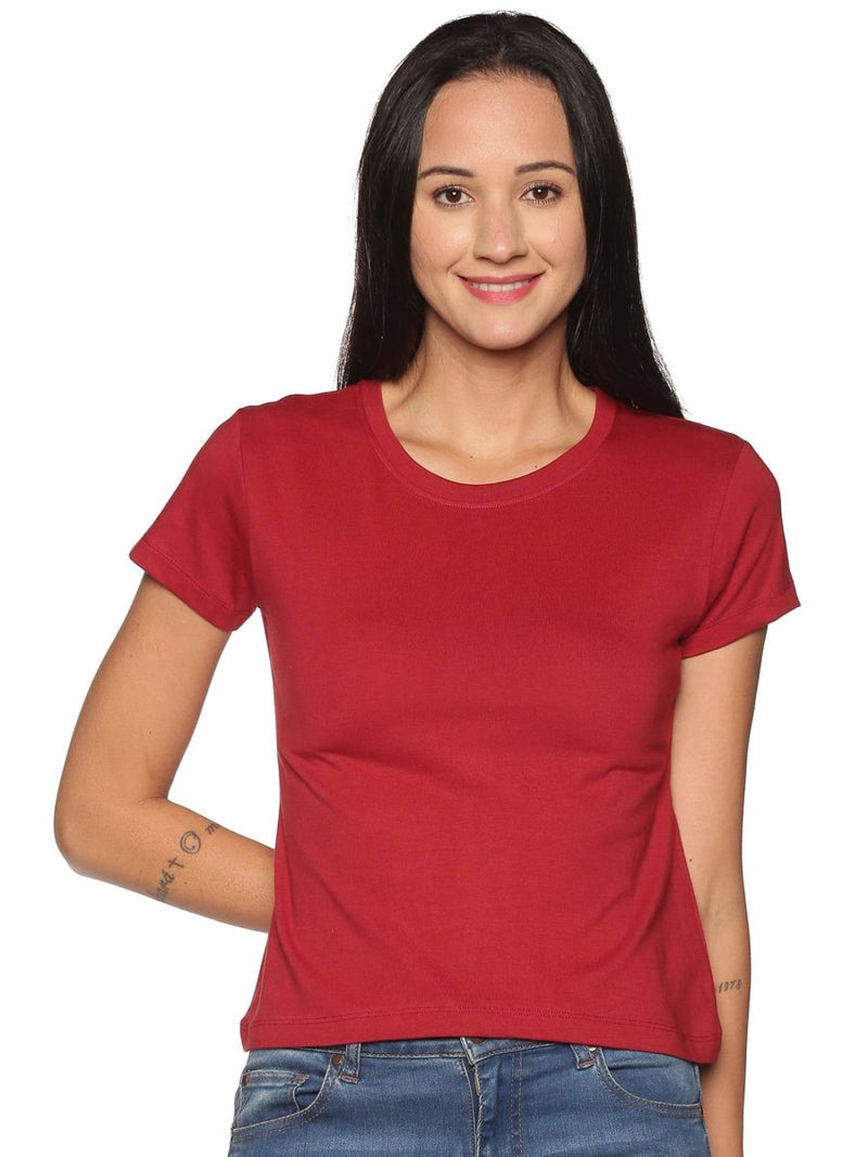 Buy Women's Crew Neck Organic Cotton T Shirt - Maroon | Shop Verified Sustainable Womens T-Shirt on Brown Living™