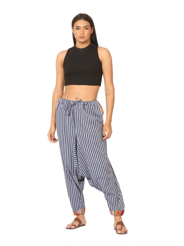 Buy Women's Harem Pants | Blue Stripes | Fits Waist Size 28" to 36" | Shop Verified Sustainable Womens Pants on Brown Living™
