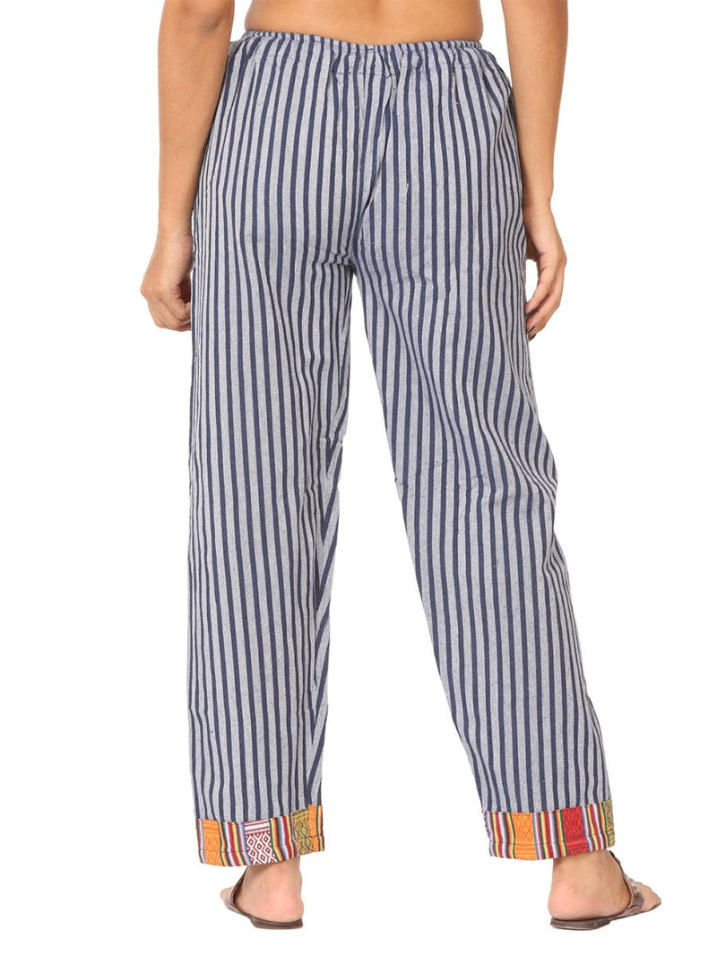 Buy Women's Designer Lounge Pants | Blue Stripes | GSM-170 | Free Size | Shop Verified Sustainable Products on Brown Living