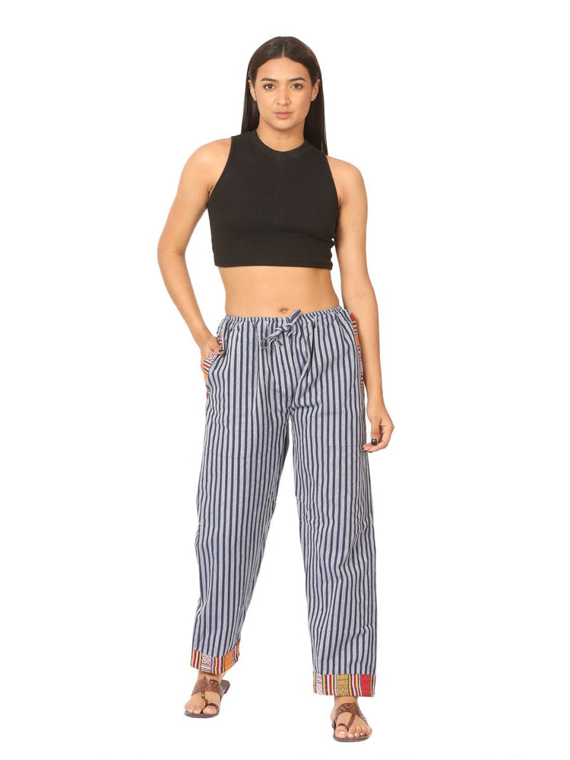 Buy Women's Designer Lounge Pants | Blue Stripes | GSM-170 | Free Size | Shop Verified Sustainable Products on Brown Living