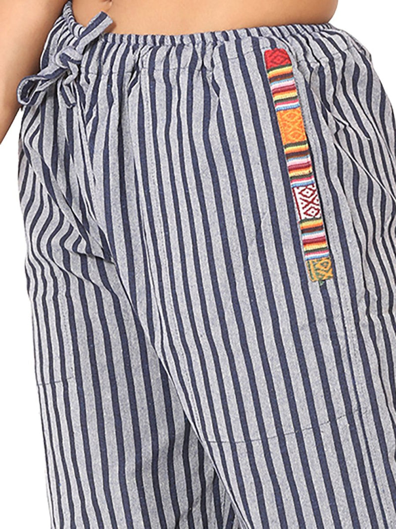 Buy Women's Designer Lounge Pants | Blue Stripes | GSM-170 | Free Size | Shop Verified Sustainable Products on Brown Living