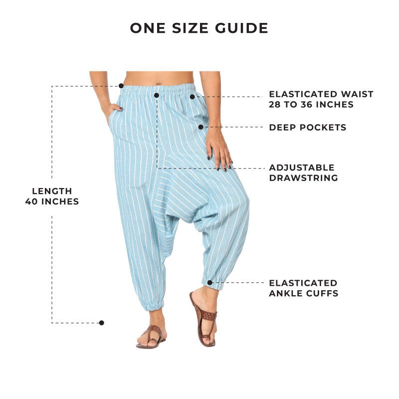 Women's Harem Pant | Blue Stripes | Fits Waist Size 28" to 36" | Verified Sustainable by Brown Living™