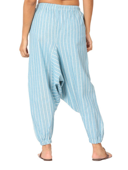 Women's Harem Pant | Blue Stripes | Fits Waist Size 28" to 36" | Verified Sustainable by Brown Living™