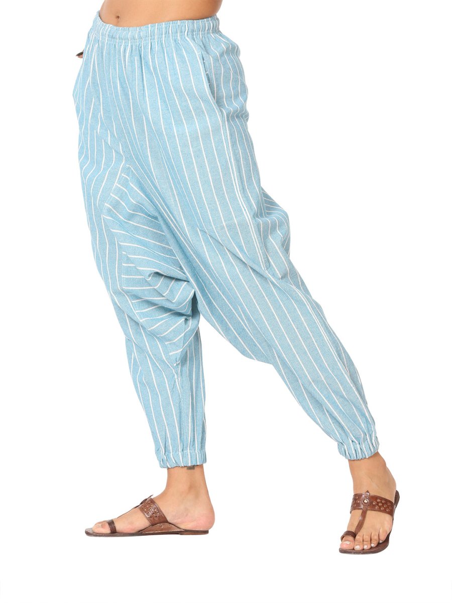 Women's Harem Pant | Blue Stripes | Fits Waist Size 28" to 36" | Verified Sustainable by Brown Living™