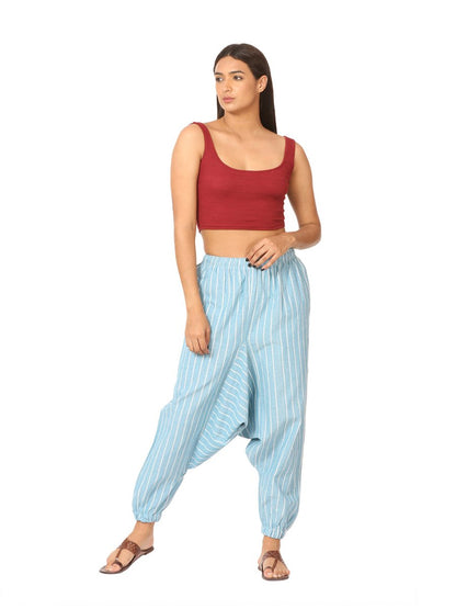 Women's Harem Pant | Blue Stripes | Fits Waist Size 28" to 36" | Verified Sustainable by Brown Living™