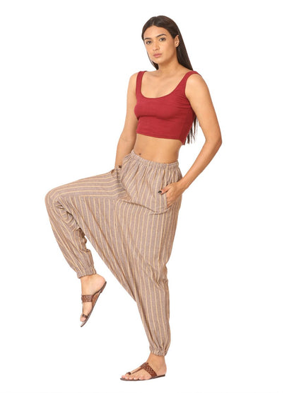 Women's Harem Pant | Brown Stripes | Fits Waist Size 28" to 36" | Verified Sustainable by Brown Living™