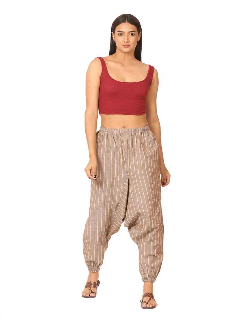 Buy Women's Harem Pant | Brown Stripes | Fits Waist Size 28" to 36" | Shop Verified Sustainable Womens Pants on Brown Living™