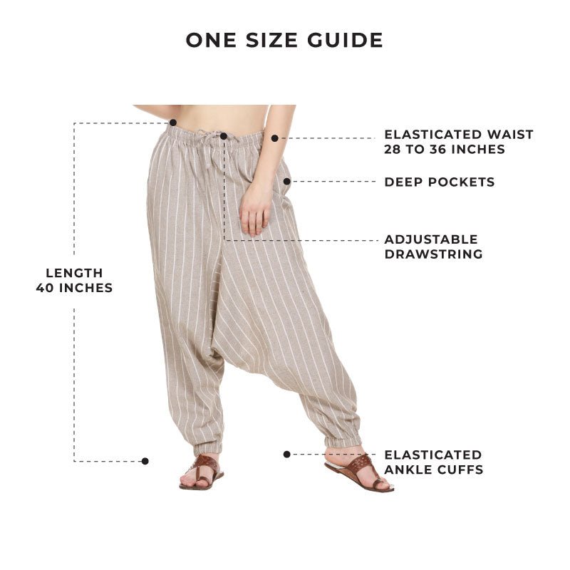 Women's Harem Pant | Grey Stripes | Fits Waist Size 28" to 36" | Verified Sustainable by Brown Living™