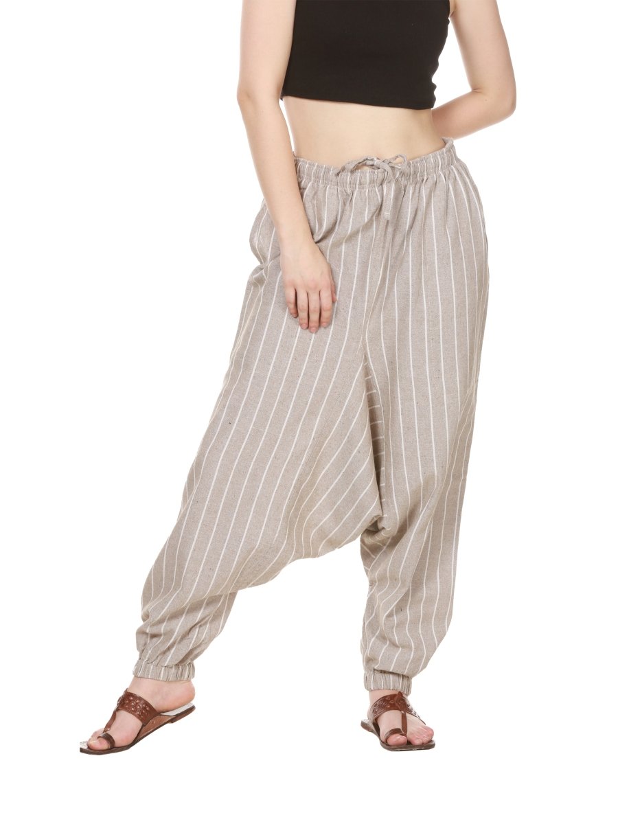 Women's Harem Pant | Grey Stripes | Fits Waist Size 28" to 36" | Verified Sustainable by Brown Living™