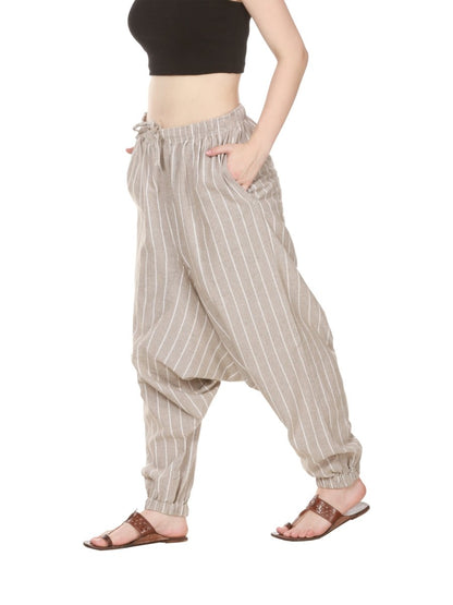 Women's Harem Pant | Grey Stripes | Fits Waist Size 28" to 36" | Verified Sustainable by Brown Living™