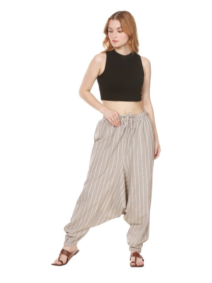 Women's Harem Pant | Grey Stripes | Fits Waist Size 28" to 36" | Verified Sustainable by Brown Living™