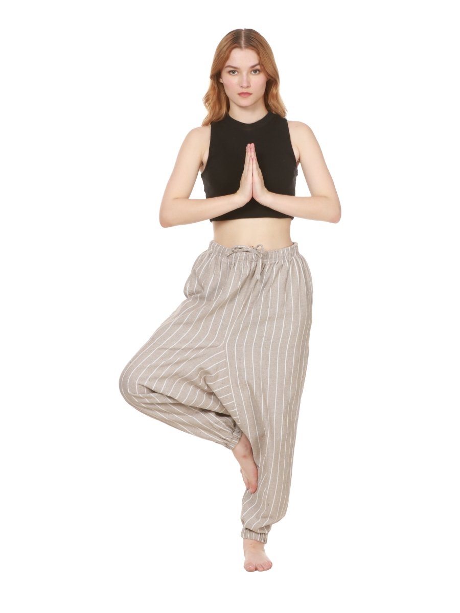 Women's Harem Pant | Grey Stripes | Fits Waist Size 28" to 36" | Verified Sustainable by Brown Living™