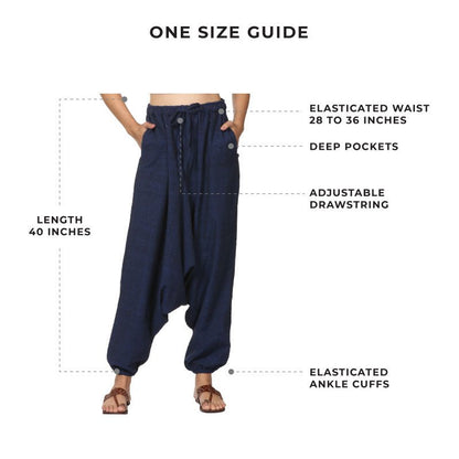 Women's Harem Pant | Dark Blue | Fits Waist Size 28" to 36" | Verified Sustainable by Brown Living™