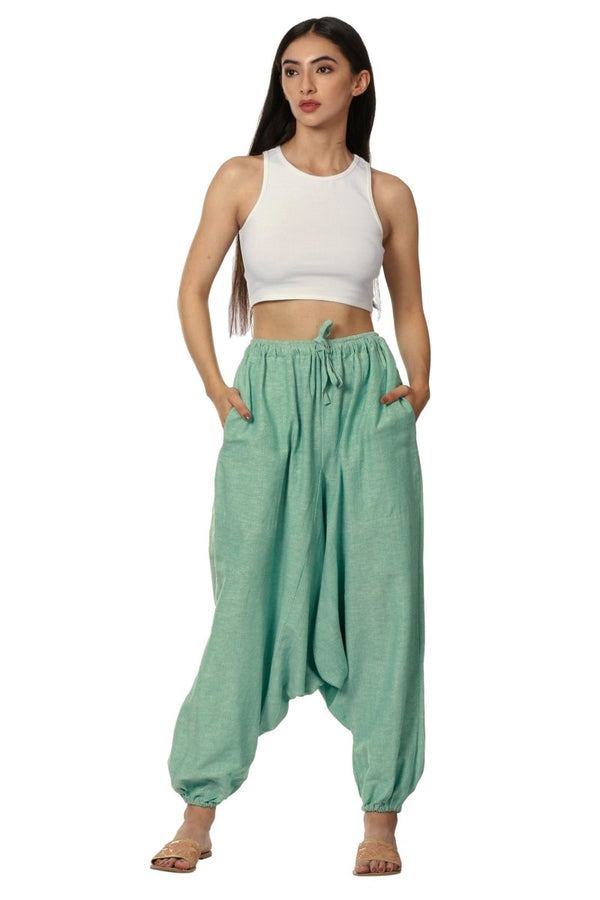 Buy Women's Harem Pants | Sea Green | Fits Waist Size 28" to 36" | Shop Verified Sustainable Womens Pyjama on Brown Living™