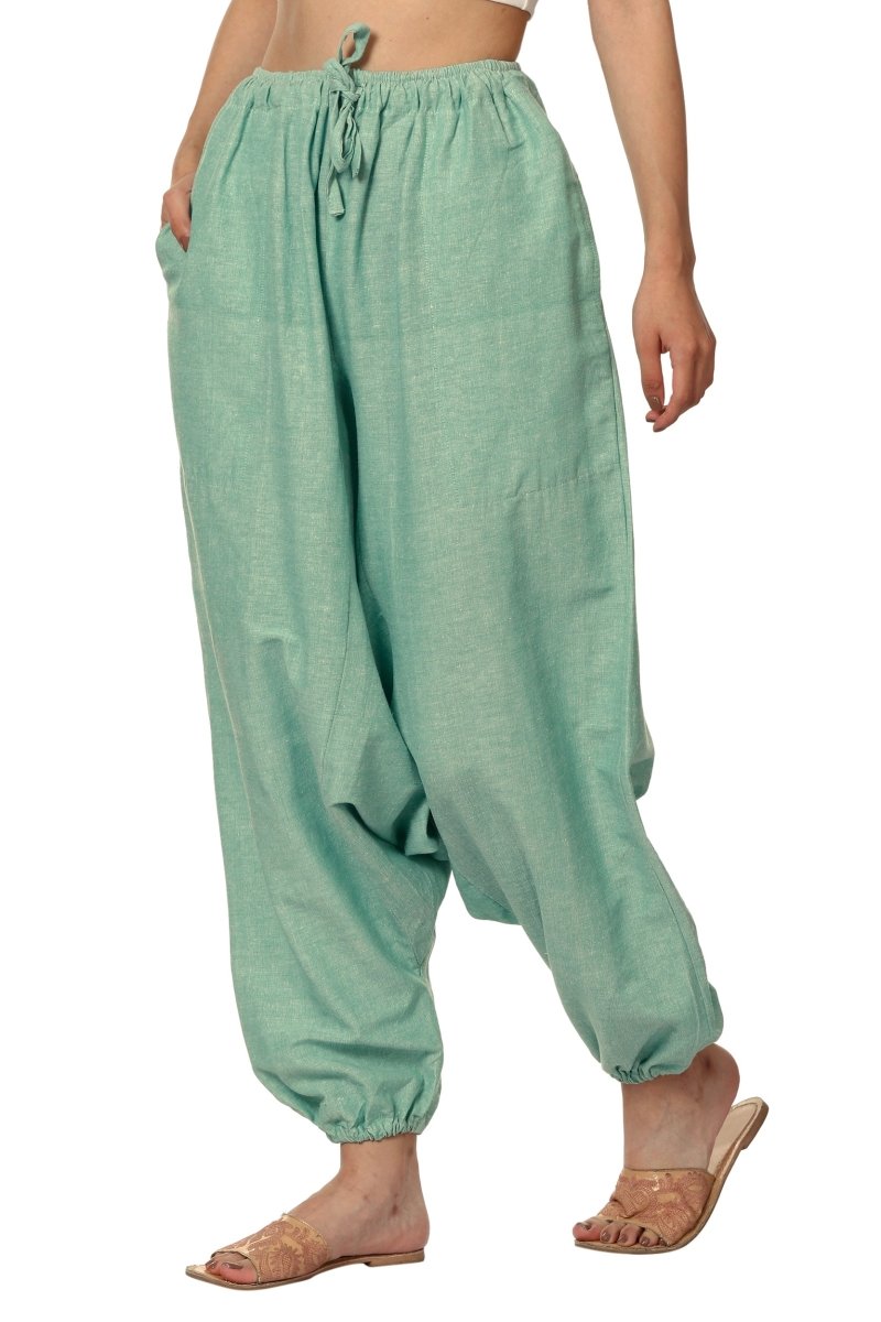 Buy Women's Harem Pants | Green | GSM - 170 | Free Size | Shop Verified Sustainable Products on Brown Living