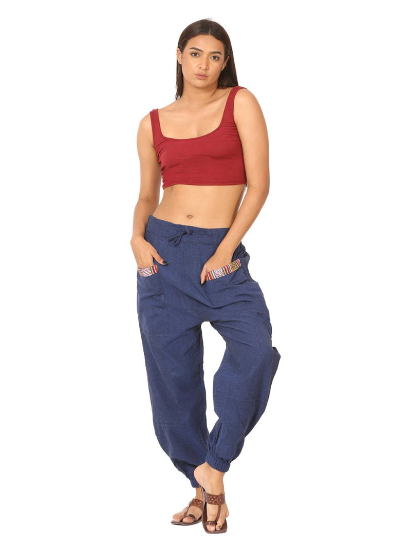 Buy Women's Straight Fit Harem Hopper Pants | Dark Blue | Fits Waist 28" to 38" | Shop Verified Sustainable Womens Pyjama on Brown Living™