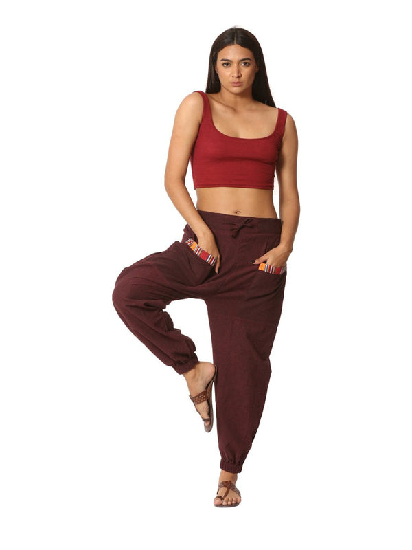 Buy Women's Straight Fit Harem Hopper Pants | Maroon | GSM-170 | Free Size | Shop Verified Sustainable Products on Brown Living