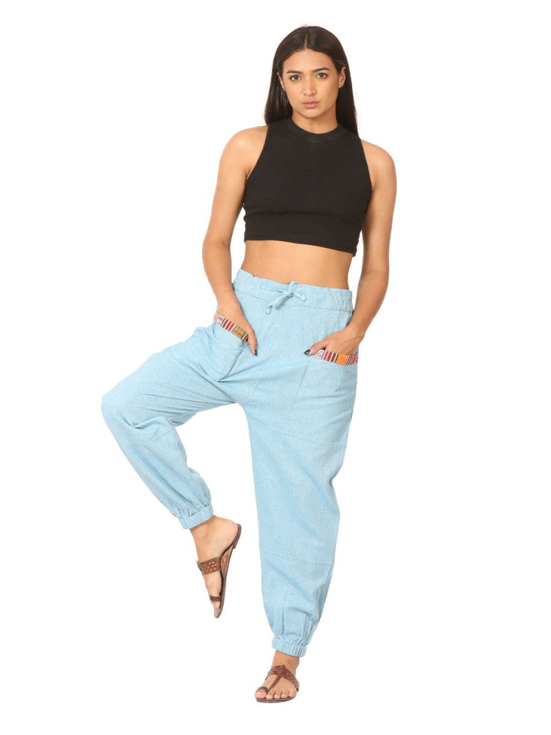 Buy Women's Straight Fit Harem Hopper Pants | Sky Blue | Fits Waist 28" to 38" | Shop Verified Sustainable Womens Pyjama on Brown Living™