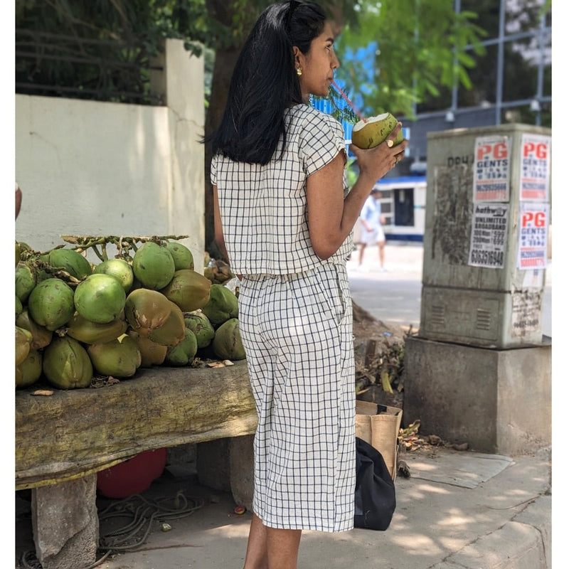Buy Women's Zen Cotton Culottes- Blue Checks | Shop Verified Sustainable Womens Pants on Brown Living™