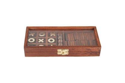 Handicrafts Wooden 3 - in - 1 Parlour Game Set | 3 Classic Board Game | Verified Sustainable by Brown Living™