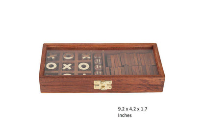 Handicrafts Wooden 3 - in - 1 Parlour Game Set | 3 Classic Board Game | Verified Sustainable by Brown Living™