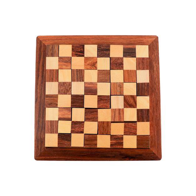Buy Wooden 3D Puzzle Square Shape Chess Design Jigsaw Puzzle | Shop Verified Sustainable Products on Brown Living