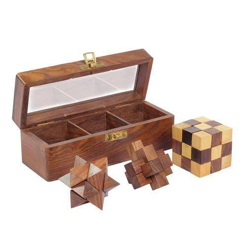 Wooden 3D Puzzles Game 3 - in - 1 Brain Teaser Game for Kids | Verified Sustainable by Brown Living™