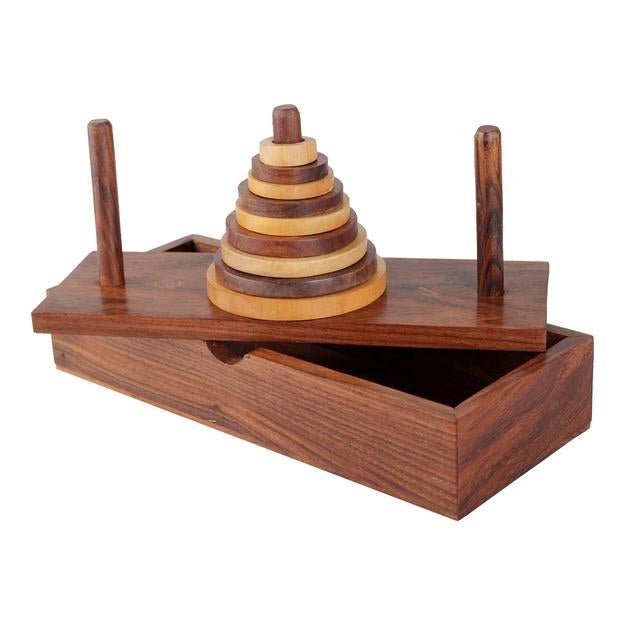 Wooden 9 - Rings Tower of Hanoi Puzzle Game | Handmade (Brown) | Verified Sustainable by Brown Living™