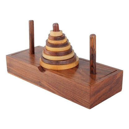 Wooden 9 - Rings Tower of Hanoi Puzzle Game | Handmade (Brown) | Verified Sustainable by Brown Living™