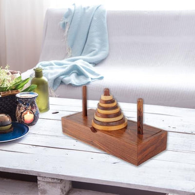 Wooden 9 - Rings Tower of Hanoi Puzzle Game | Handmade (Brown) – Learning & Educational Toys on Brown Living™. SKU: 1090. Img 7.