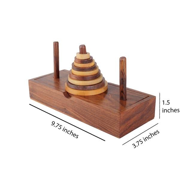 Wooden 9 - Rings Tower of Hanoi Puzzle Game | Handmade (Brown) | Verified Sustainable by Brown Living™