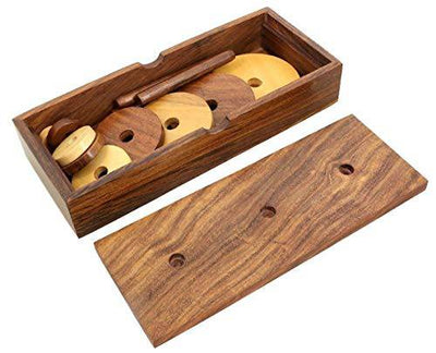 Wooden 9 - Rings Tower of Hanoi Puzzle Game | Handmade (Brown) – Learning & Educational Toys on Brown Living™. SKU: 1090. Img 4.