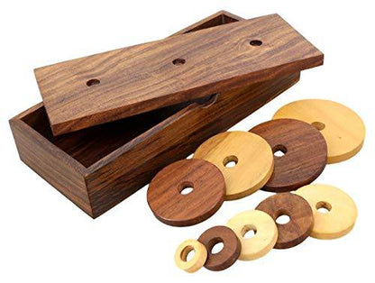 Wooden 9 - Rings Tower of Hanoi Puzzle Game | Handmade (Brown) | Verified Sustainable by Brown Living™