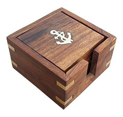 Shriji Crafts Wooden Coasters with Holder (Set of 6) | Verified Sustainable by Brown Living™