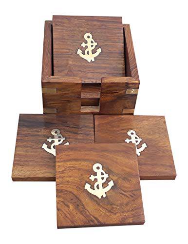 Shriji Crafts Wooden Coasters with Holder (Set of 6) | Verified Sustainable by Brown Living™