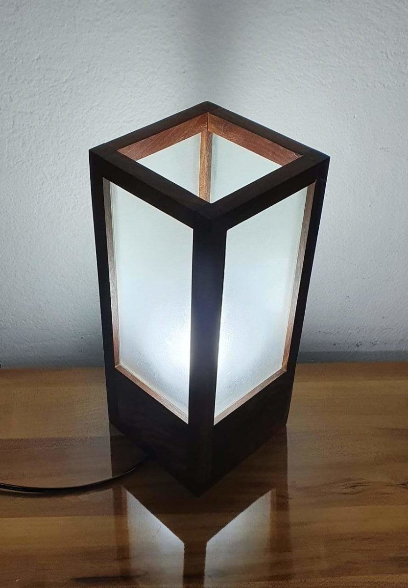 Wooden and Glass Table Lamp, Vintage Handmade Lamp|Home Dcor | Verified Sustainable by Brown Living™
