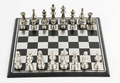 Handcrafted Wooden & Metal Chess Board Game Black and Silver Finish | Verified Sustainable by Brown Living™