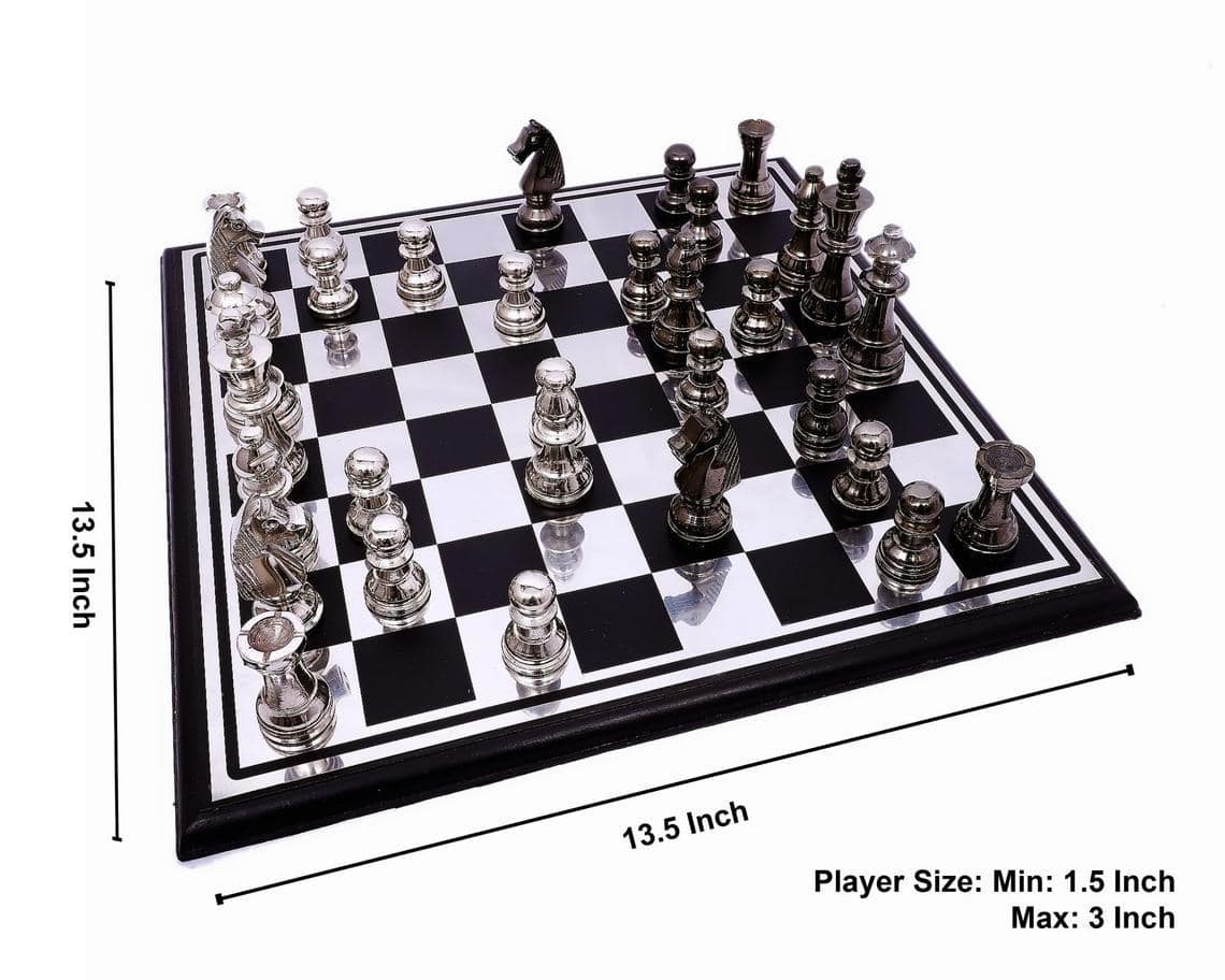 Handcrafted Wooden & Metal Chess Board Game Black and Silver Finish | Verified Sustainable by Brown Living™