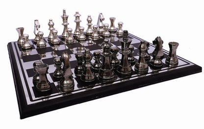 Handcrafted Wooden & Metal Chess Board Game Black and Silver Finish | Verified Sustainable by Brown Living™