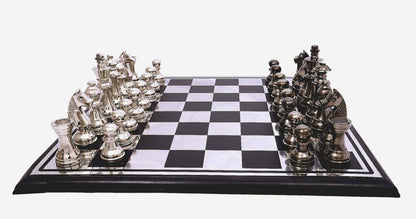 Handcrafted Wooden & Metal Chess Board Game Black and Silver Finish | Verified Sustainable by Brown Living™