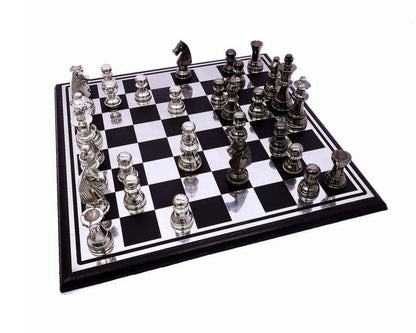 Handcrafted Wooden & Metal Chess Board Game Black and Silver Finish | Verified Sustainable by Brown Living™